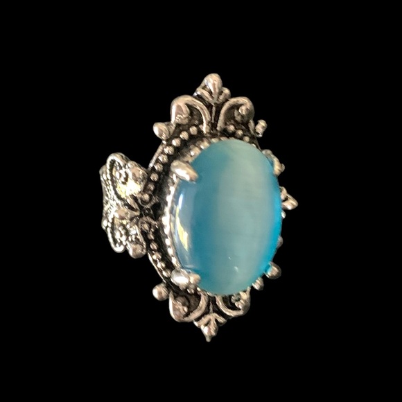 Ocean Blue Cat’s Eye Silver Plated Statement Fashion Ring Size 7 - Picture 9 of 15